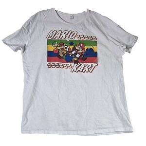 Super‎ Mario Bros Cart Nintendo White Tshirt Distressed Mens XL